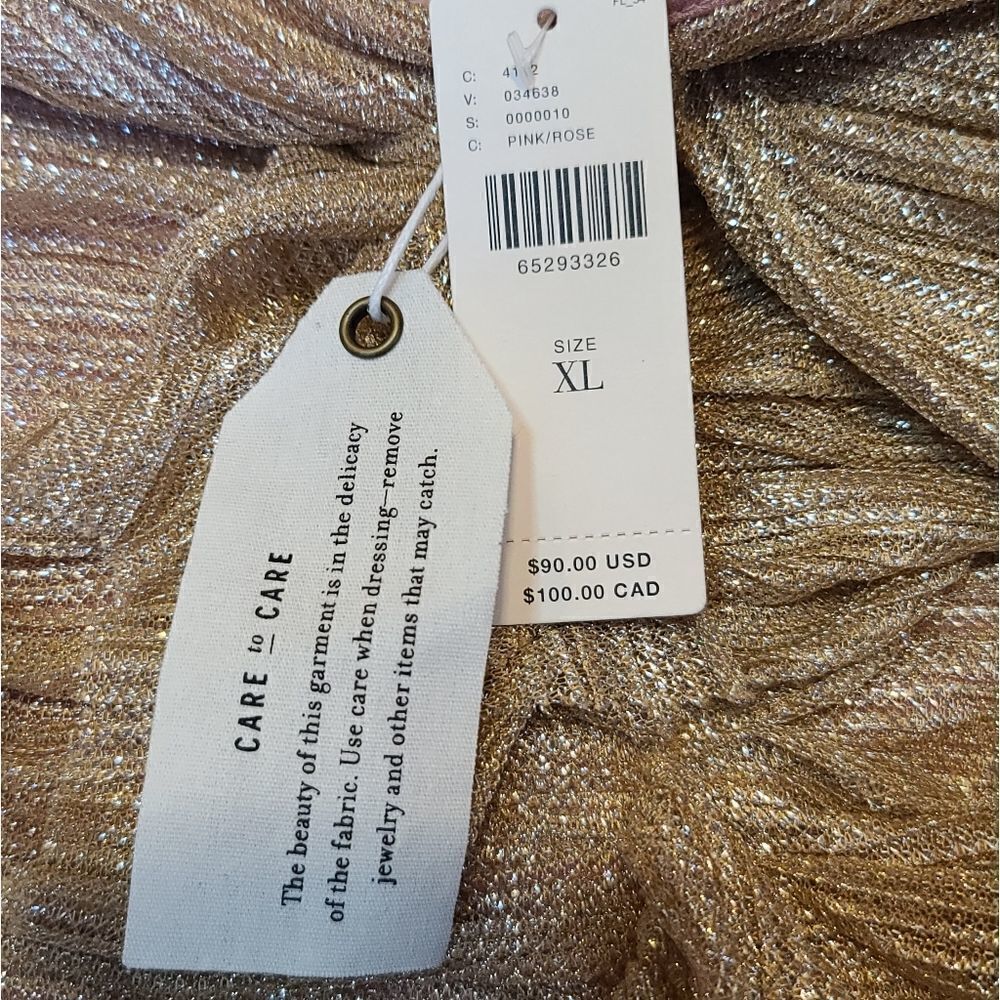 Anthropologie Mauve Pink Ruffled Metallic Tube Top NWT XL, Small - Picture 4 of 6